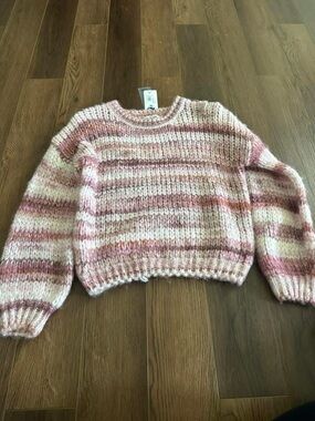 Soft Striped Crewneck Sweater - Pink & Cream